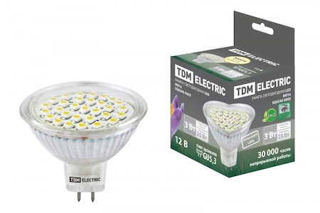 TDM ELECTRIC SQ0340-0005 Лампа светодиодная MR16-3 Вт-12 В -3000 К–GU 5,3 SMD TDM